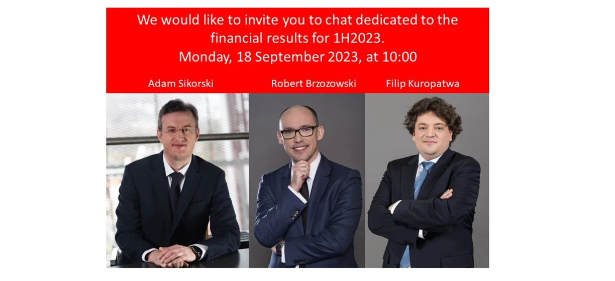 Image of three smiling businessmen in formal wear - glasses, suits, and ties - ready for a financial results chat on Monday, 18 September 2023 at 10:00.