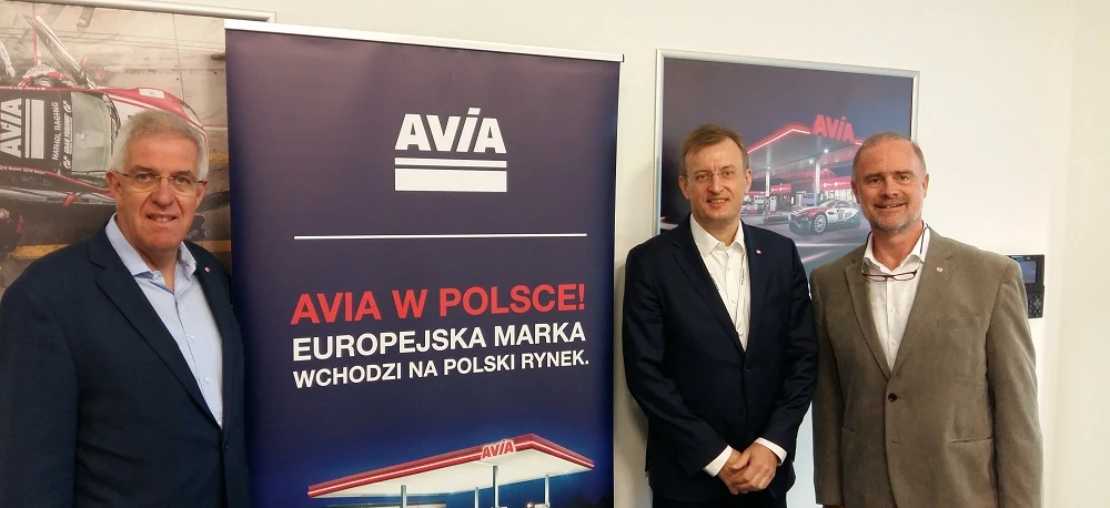 "AVIA logo advertising in Poland, a well-known European company entering the Polish market."