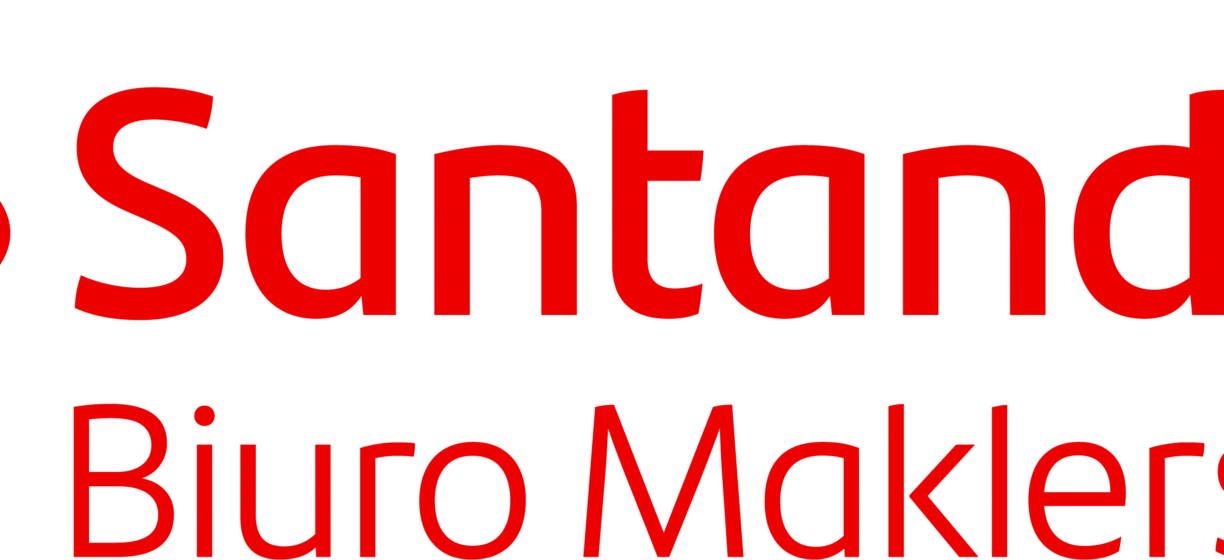 Альт-текст: Червоний логотип компанії Santander Group в офісі Biuro Maklerskie в Польщі.