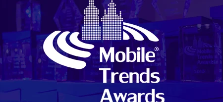 Nowoczesne logo graficzne dla reklamy Mobile®Ⓡ prezentujące trendy i nagrody w branży.