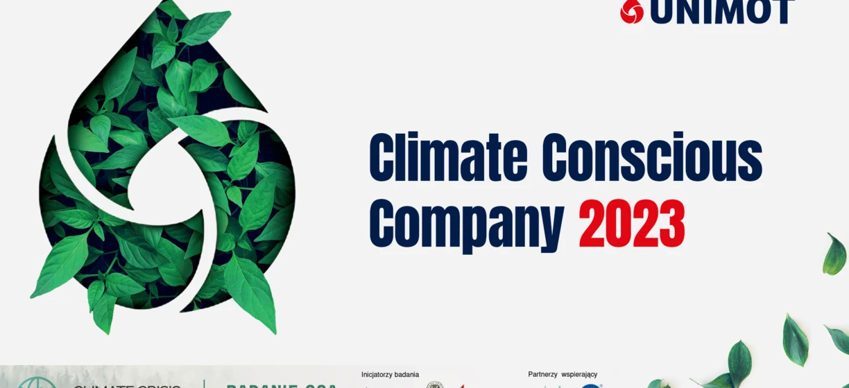 Logo of UNIMOT, a climate-conscious company supporting climate crisis awareness in 2023. Partners include Bureau Veritas and Nove de Julho University.