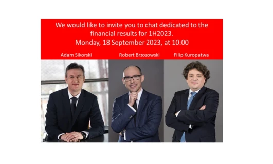 Image of three smiling businessmen in formal wear - glasses, suits, and ties - ready for a financial results chat on Monday, 18 September 2023 at 10:00.