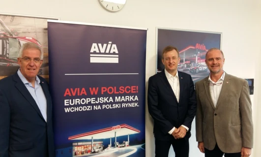 "AVIA logo advertising in Poland, a well-known European company entering the Polish market."