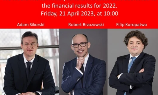 Business professionals wearing formal white-collar attire and glasses, representing vision care. Join us for an investor chat on financial results for 2022 with Adam, Robert, and Filip on April 21, 2023, at 10:00.