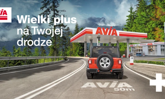 Reklama w języku polskim dla paliw AVIA. Wybierz spośród opcji Diesel, Diesel Gold, 95, 98, LPG oraz Fat&Go. Zachowaj płynną pracę silnika dzięki AVIA.