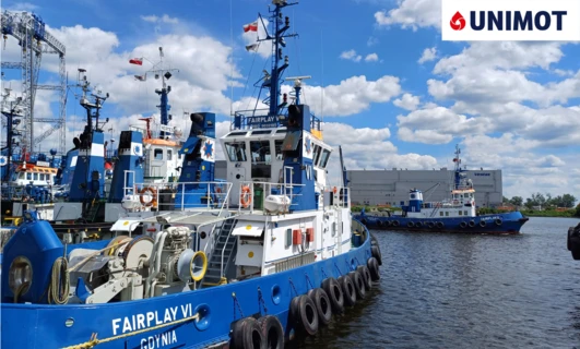 A tugboat transports a ship through a channel on the waterway. Naval architecture and machine HERMES are visible on the vessels. #Boat #Watercraft #NavalArchitecture #Transport #Sea