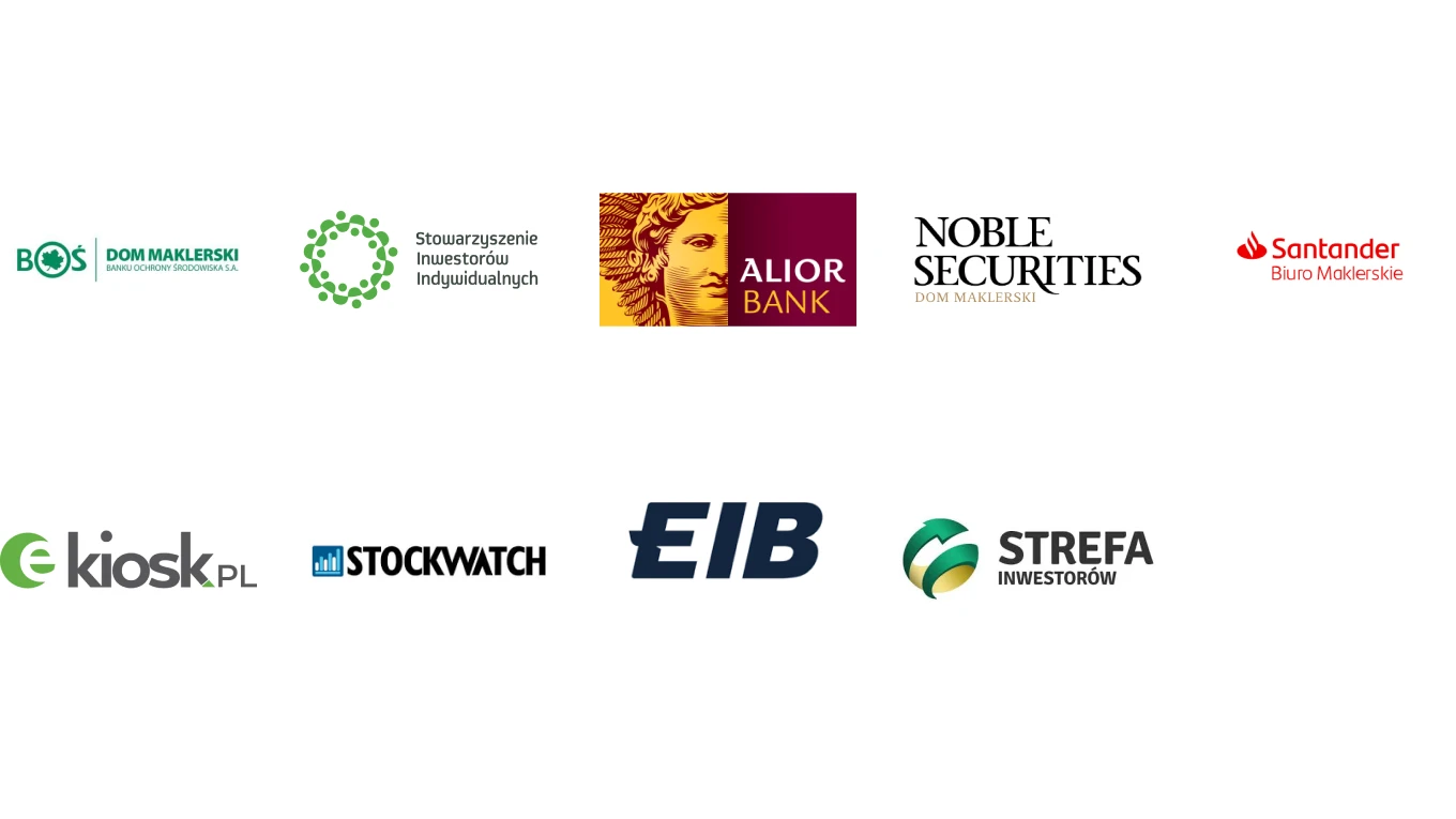 Kolaż logotypów i grafik z różnych instytucji finansowych oraz firm inwestycyjnych, w tym Santander, Alior Bank i Bank Ochrony Środowiska SA. BOS DOM MAKLERSKI wyróżnia się wśród innych nazw marek.